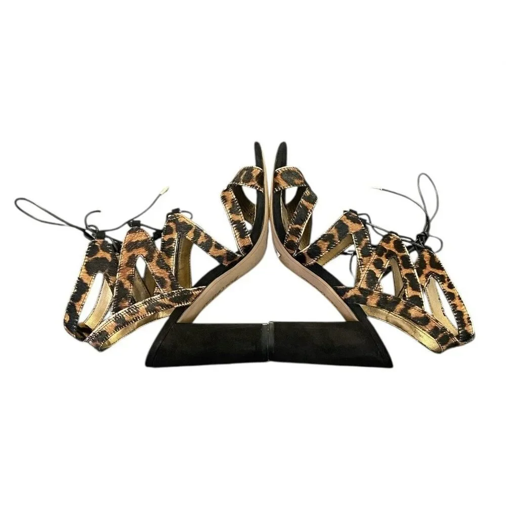 Sam Edelman Gladiator Sandals 6.5M Animal Print High‎ Block Heel Dyed Cow Fur